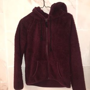 Maroon Sherpa zip up hoodie
